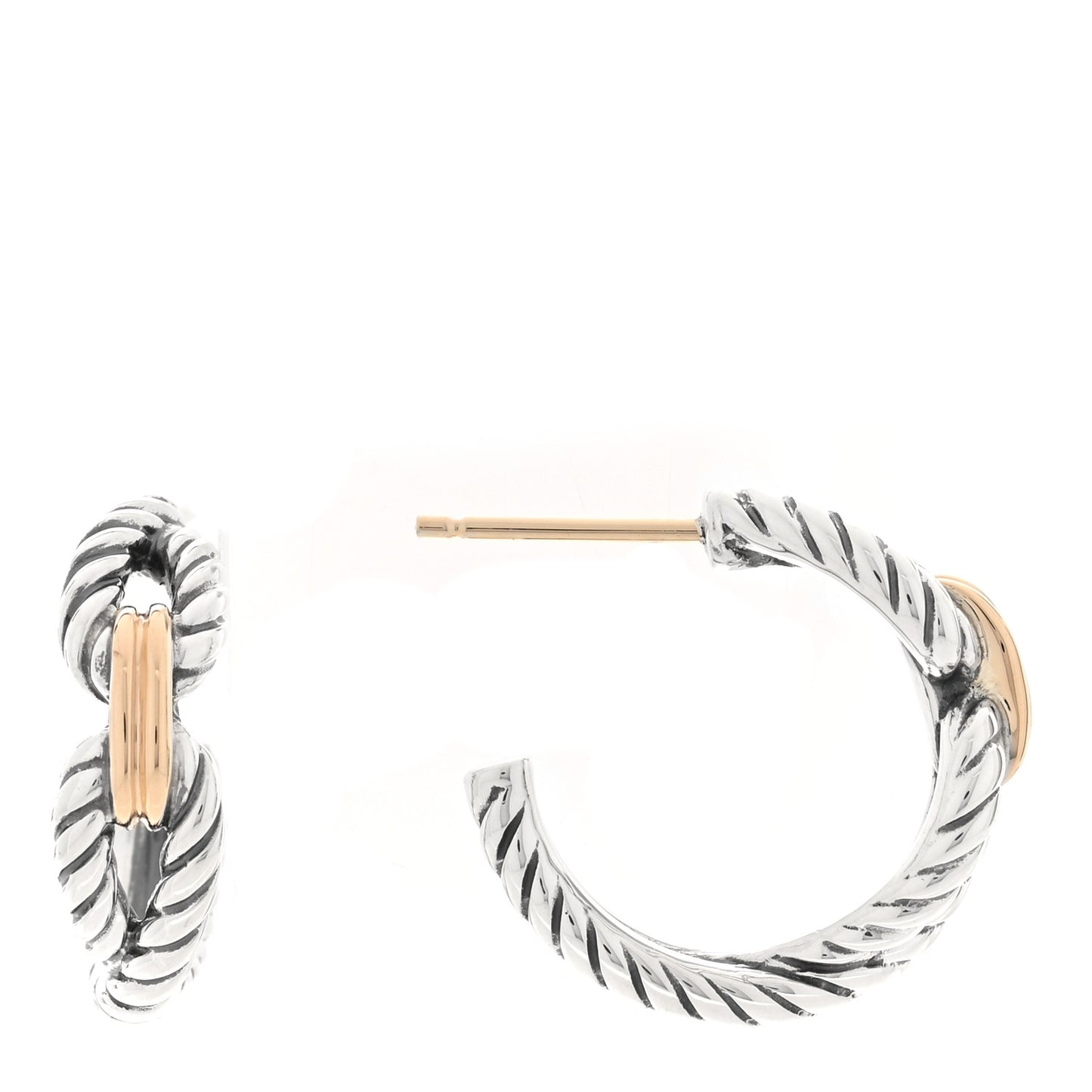 Sterling Silver 18K Yellow Gold Small Cable Loop Hoop Earrings