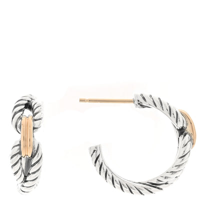 David Yurman Sterling Silver 18K Yellow Gold Small Cable Loop Hoop Earrings 1 of 4