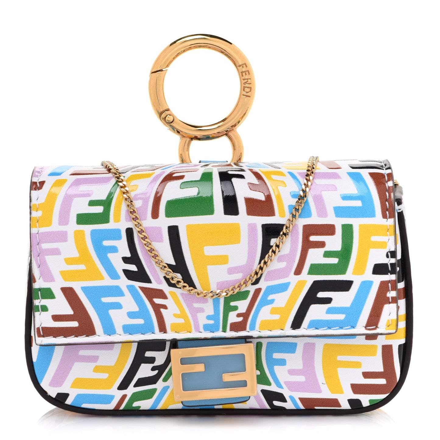 X SARAH COLEMAN Vitello Liberty Ceylon Micro FF Fish Eye Embossed Nano Baguette Charm Multicolor Cyber Blue