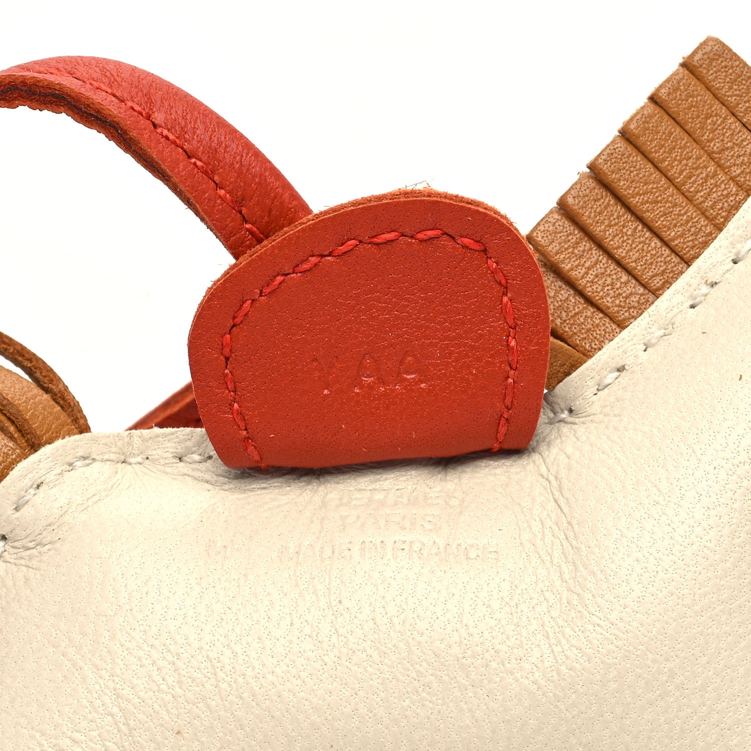 Hermes Milo Lambskin Grigri Rodeo Horse Bag Charm PM Craie Sesame Cornaline 3 of 4