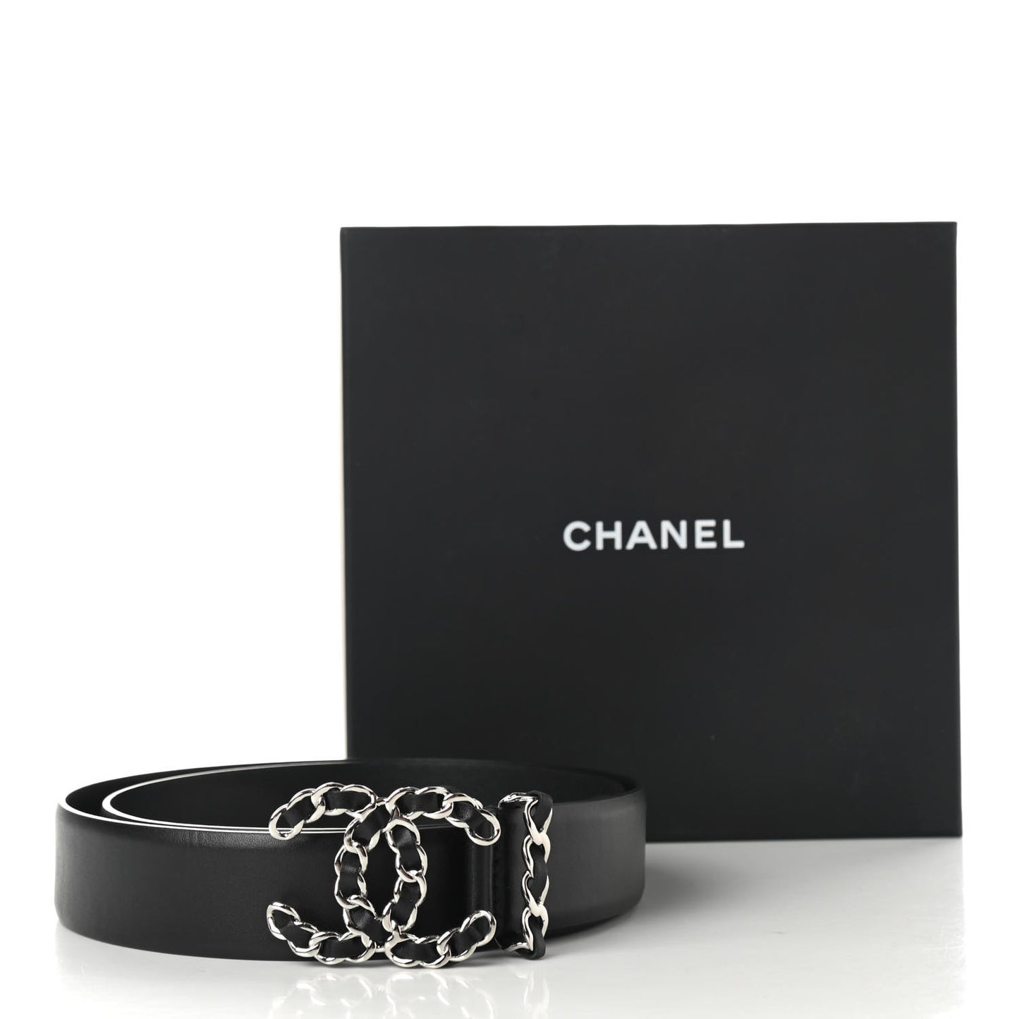 Calfskin CC Chain Belt 90 36 Black