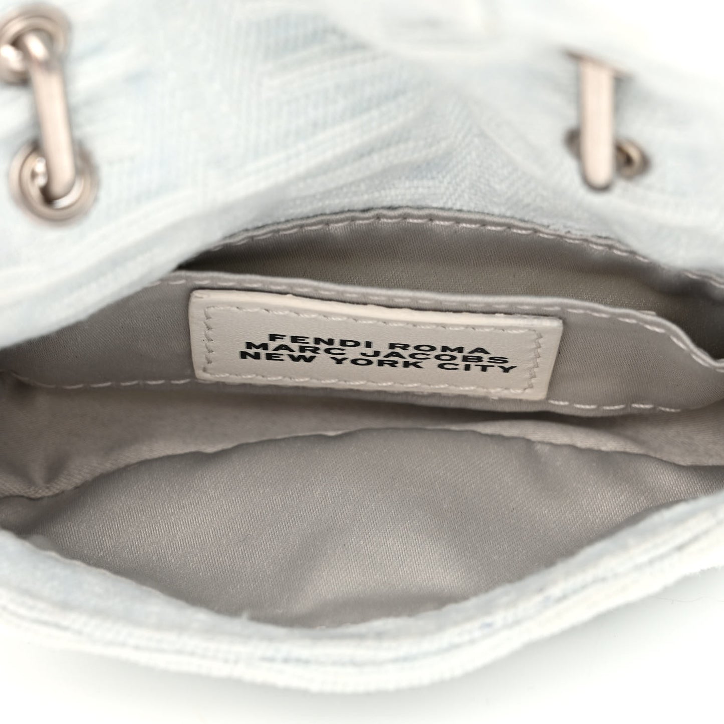 X MARC JACOBS Bleached Denim Logo Baguette Charm Off White