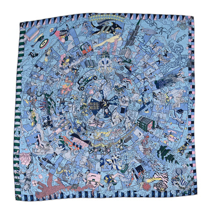 Hermes Cashmere Silk L'Epopee D'Hermes Shawl 140 Bleu Ciel Rose Pale Jaune 1 of 5