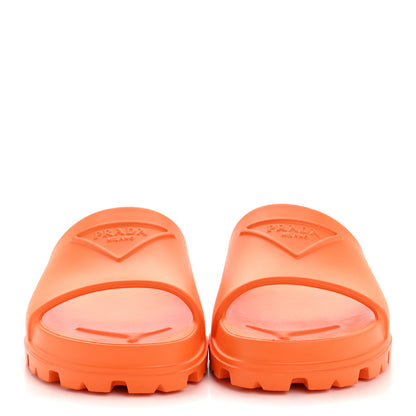 Prada EVA Rubber Triangle Logo Embossed Womens Lug Sole 20mm Slide Sandals 41 Papaya 3 of 10