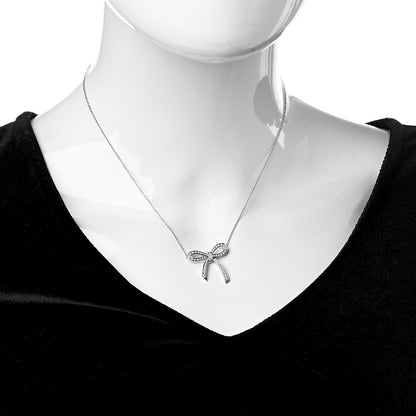 Tiffany Platinum Diamond Bow Pendant Necklace 2 of 5