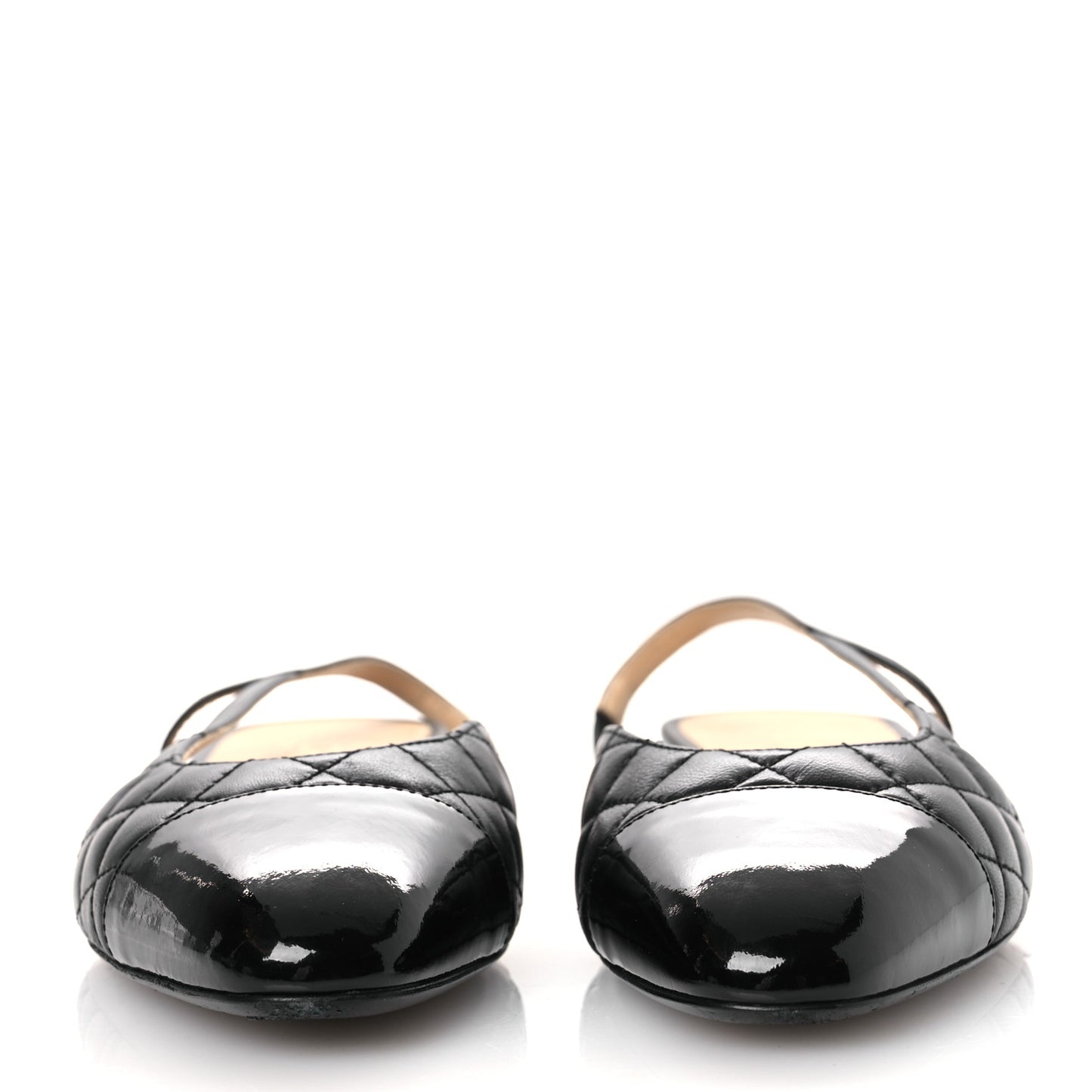 Lambskin Patent Cap Toe CC Slingback Flats 37.5 Black