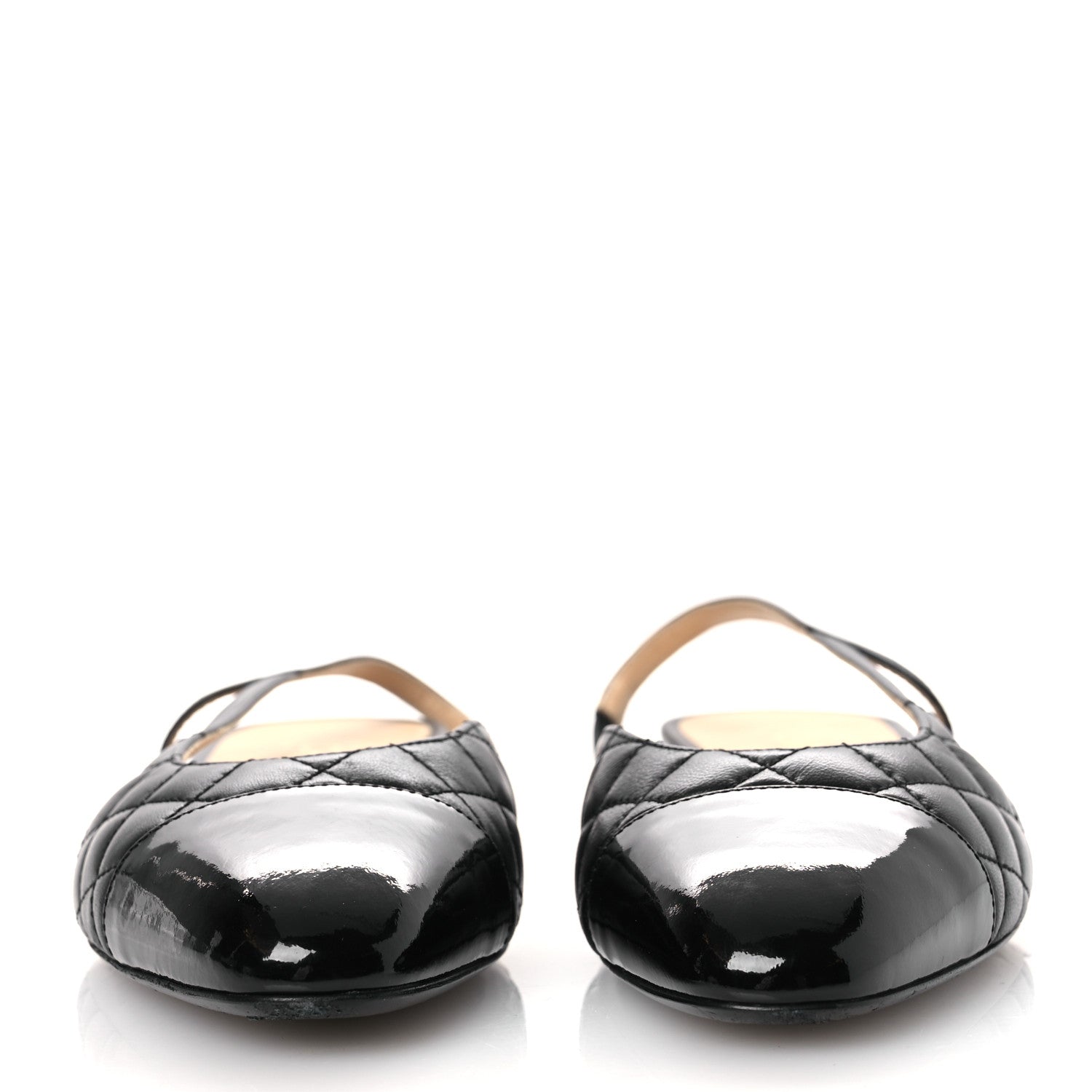 Chanel Lambskin Patent Cap Toe CC Slingback Flats 37.5 Black 3 of 11