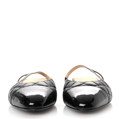 Chanel Lambskin Patent Cap Toe CC Slingback Flats 37.5 Black 3 of 11