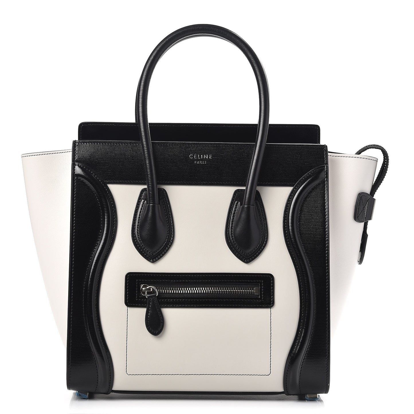Sleek Calfskin Micro Bi-Color Luggage Black White