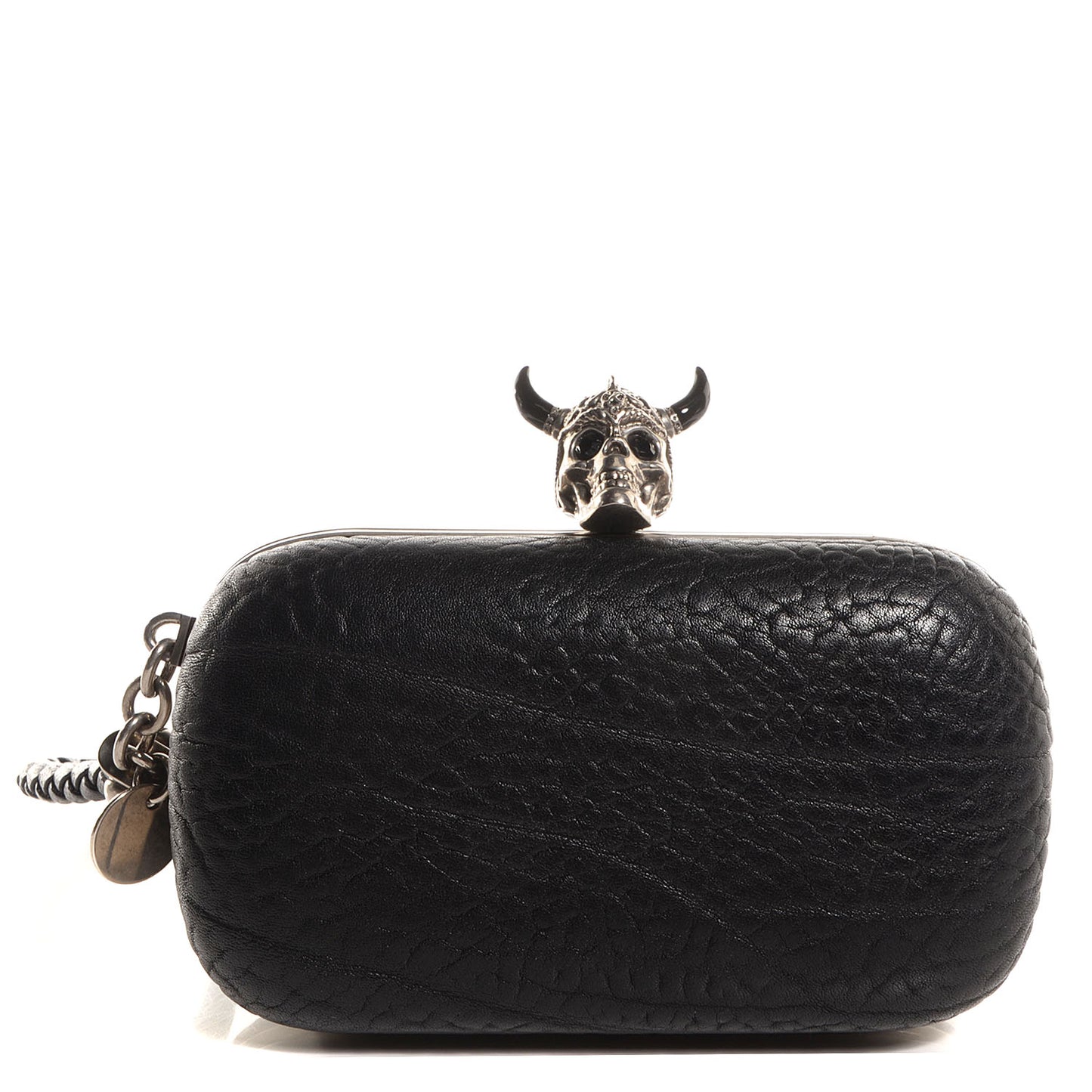 Bull Leather Viking Skull Box Clutch Black