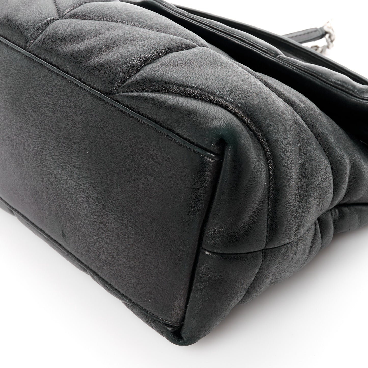 Lambskin Quilted Medium Loulou Puffer Monogram Chain Satchel Black