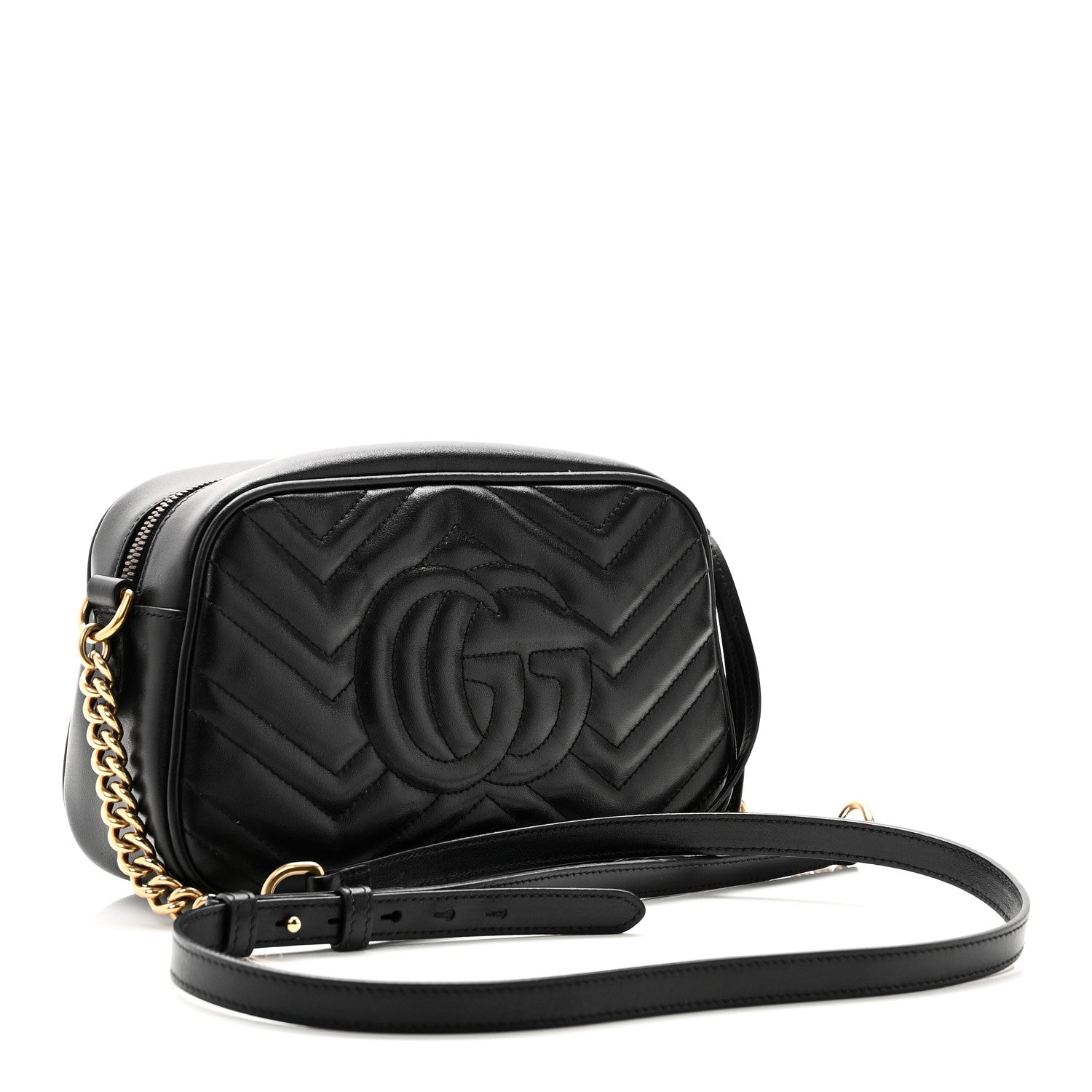 Gucci Calfskin Matelasse Small GG Marmont Chain Shoulder Bag Black 3 of 11