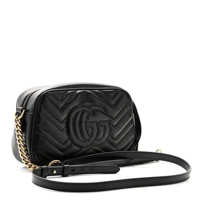 Gucci Calfskin Matelasse Small GG Marmont Chain Shoulder Bag Black 3 of 11