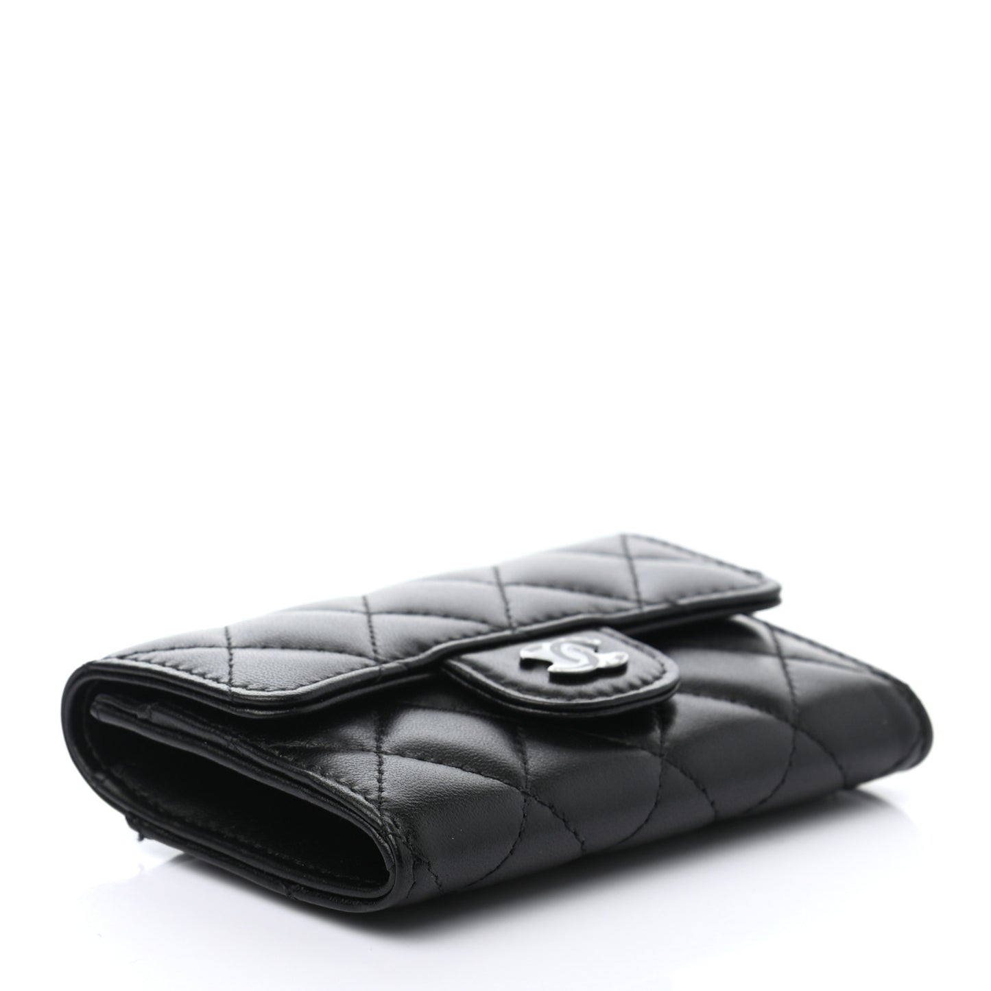 Lambskin Quilted Flap Card Holder Wallet So Black