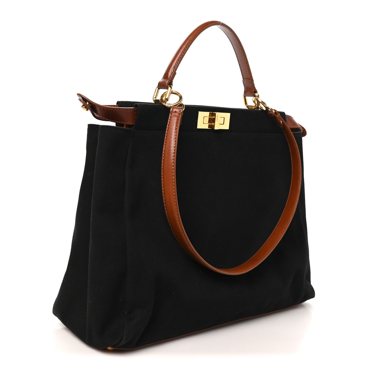 Fendi Canvas Large Peekaboo Iconic Satchel Black Cuoio 3 of 9