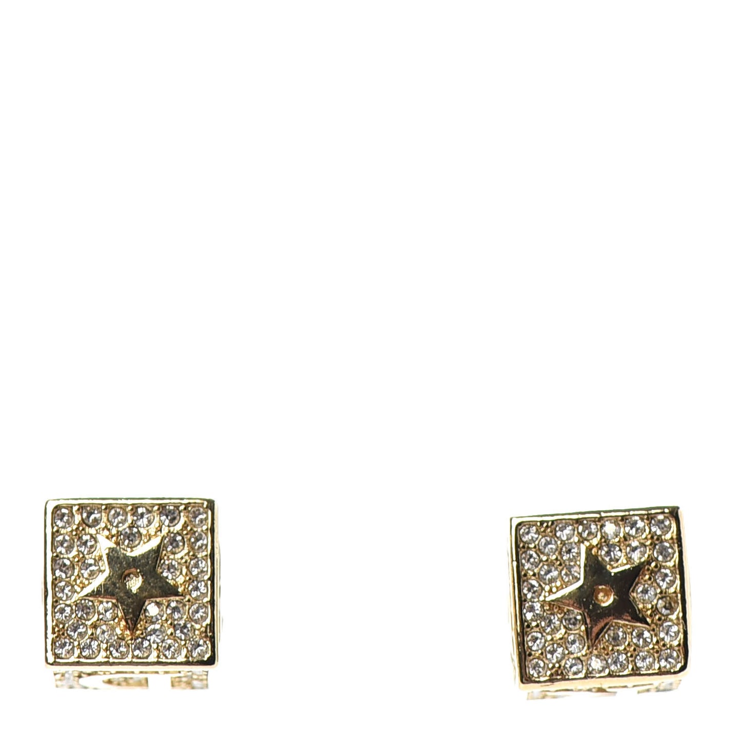 Metal Crystal Lucky Square Earrings Gold