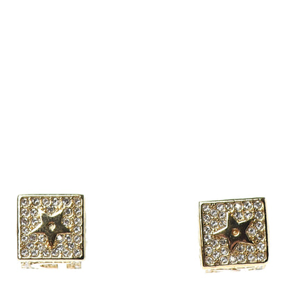 Christian Dior Metal Crystal Lucky Square Earrings Gold 1 of 4