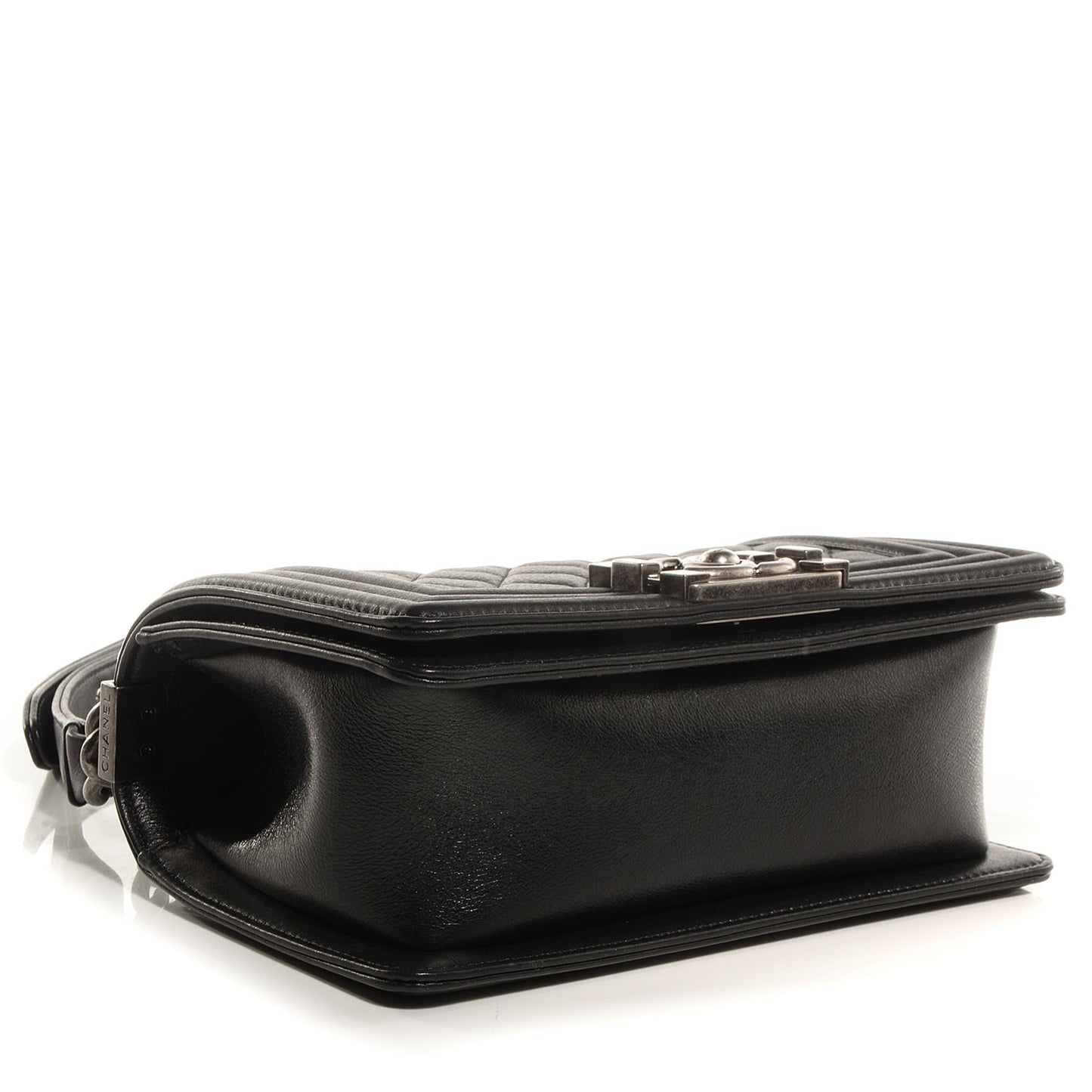 Metallic Calfskin Quilted Small Boy Flap Black