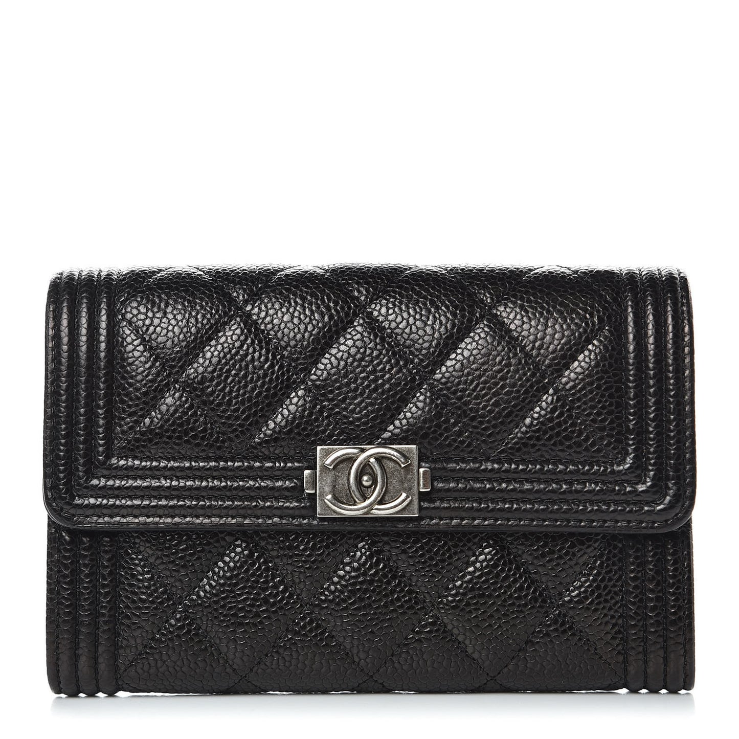 Caviar Quilted Medium Boy Flap Wallet Black