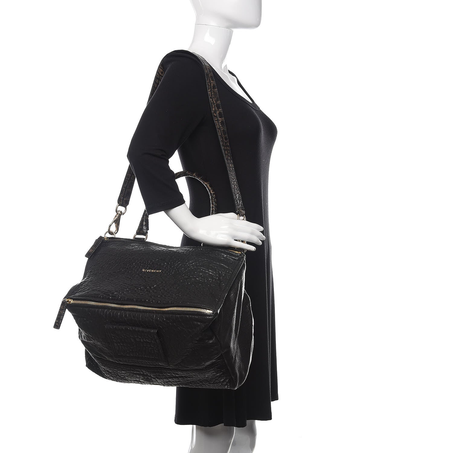 Givenchy Pebbled Sheepskin Calfskin Crocodile Embossed Large Pandora Black 2 of 13