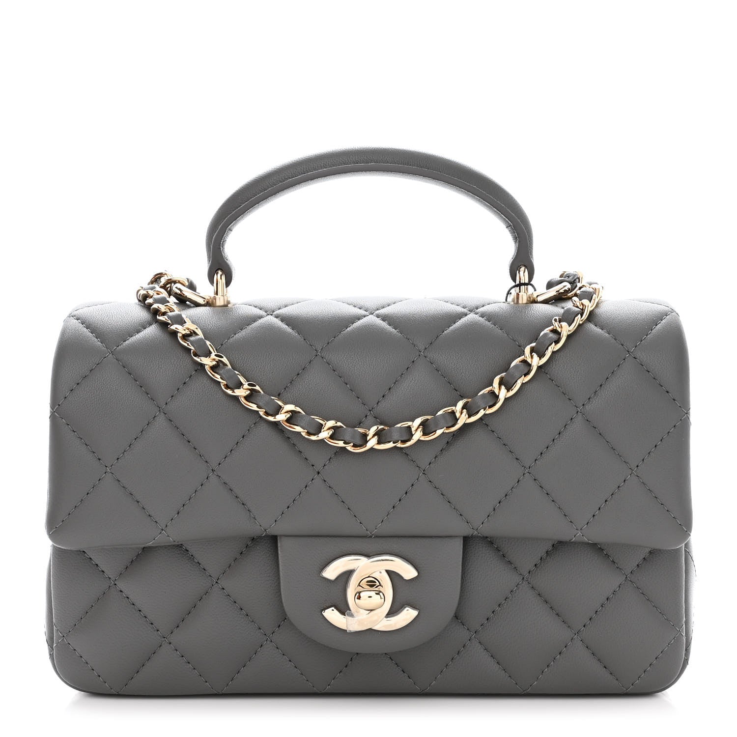Chanel Lambskin Quilted Mini Top Handle Rectangular Flap Dark Grey 1 of 11