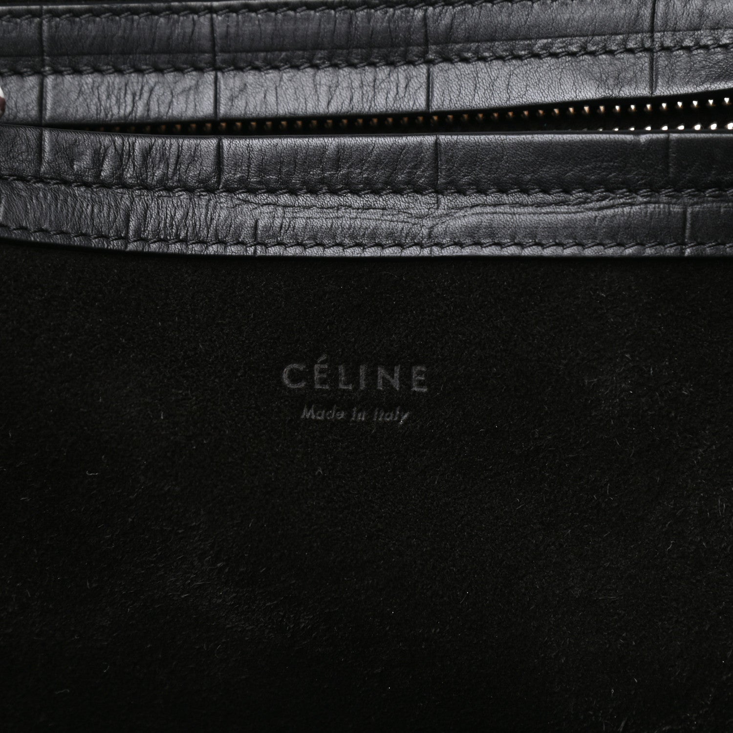 Celine Crocodile Embossed Calfskin Medium Phantom Luggage Black 6 of 8