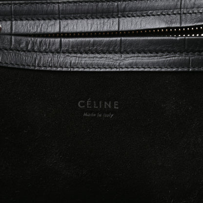Celine Crocodile Embossed Calfskin Medium Phantom Luggage Black 6 of 8