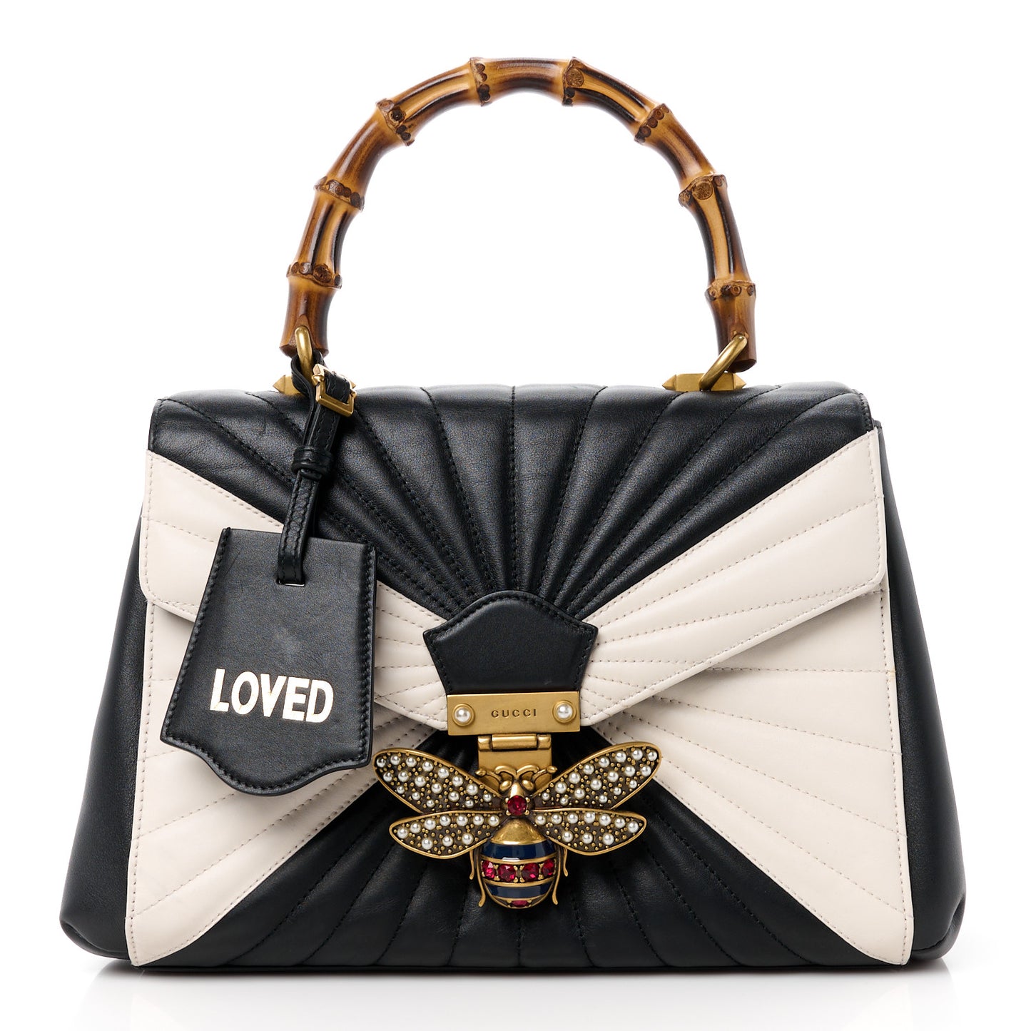 Calfskin Bamboo Trapuntata Queen Margaret Top Handle Bag Mystic White Black