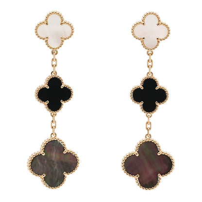 Van Cleef & Arpels 18K Yellow Gold Mother of Pearl Black Onyx 3 Motifs Magic Alhambra Earrings 1 of 5