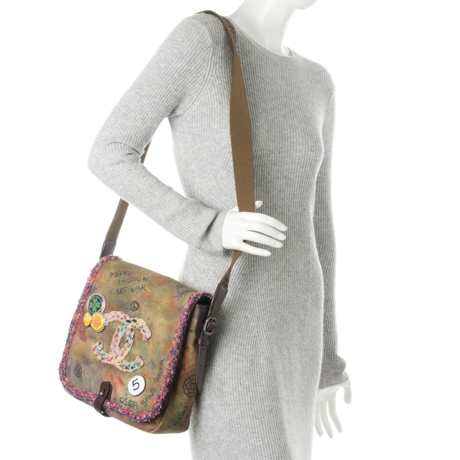Chanel Washed Toile Graffiti On The Pavements Messenger Khaki Multicolor 2 of 7