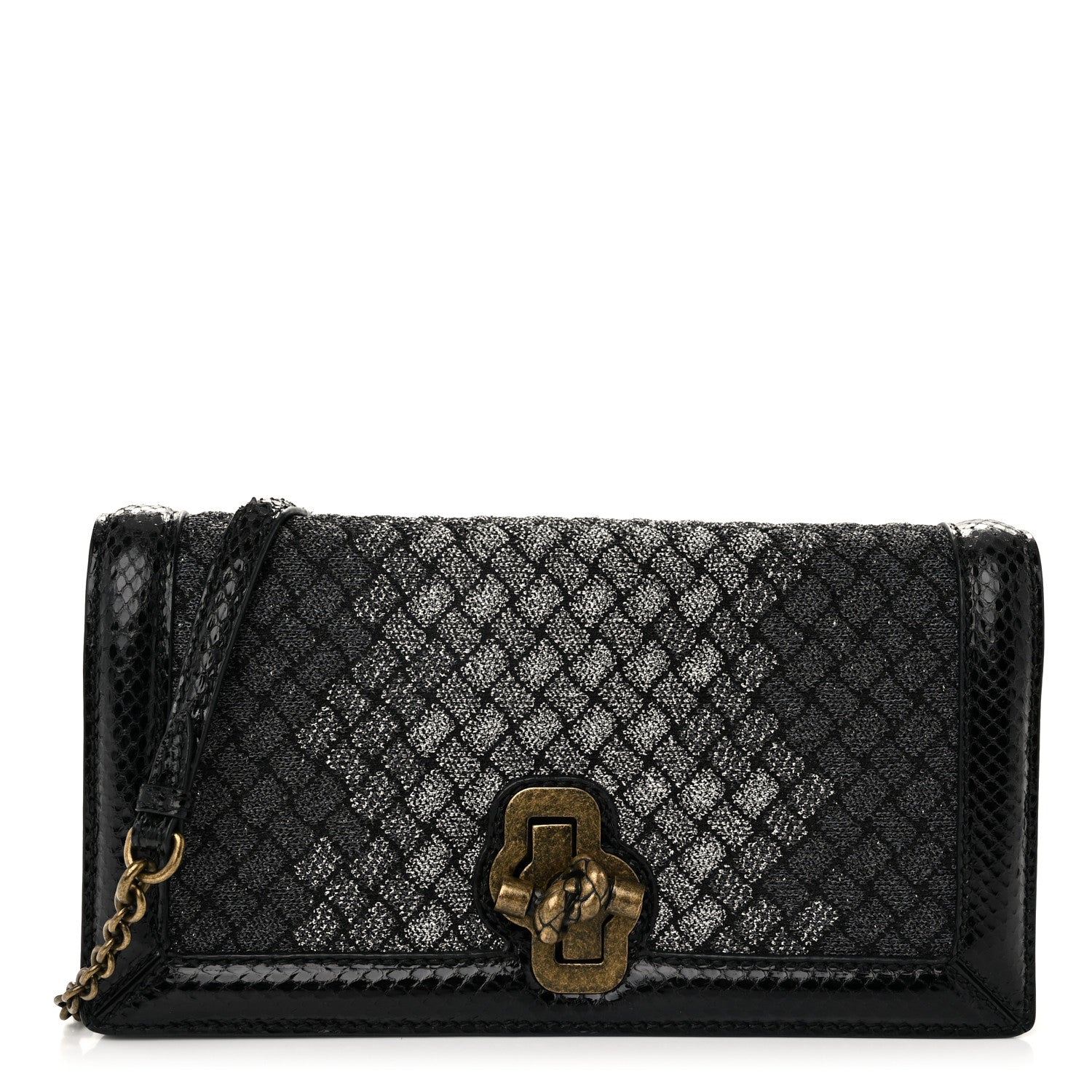 Bottega Veneta Metallic Wool Woven Patent Ayers Olimpia Knot Silver Black 1 of 10