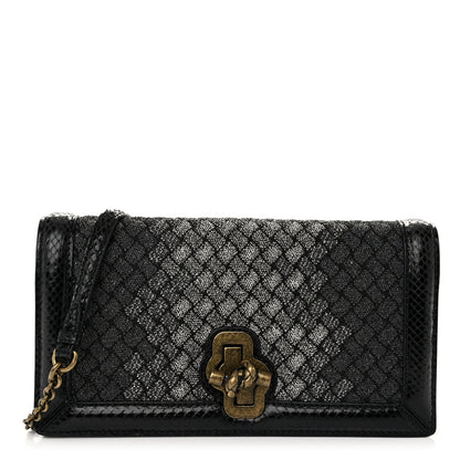 Bottega Veneta Metallic Wool Woven Patent Ayers Olimpia Knot Silver Black 1 of 10