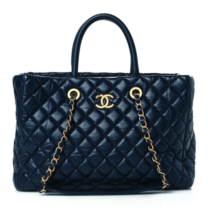 Chanel Aged Calfskin Quilted Large Coco Handle Shopping Tote Navy 1 of 11
