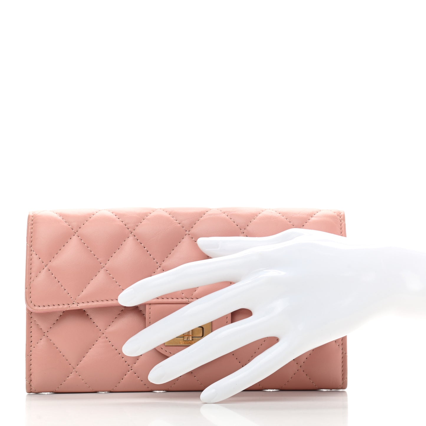 Aged Calfskin Quilted Reissue Large Gusset Flap Wallet Pink
