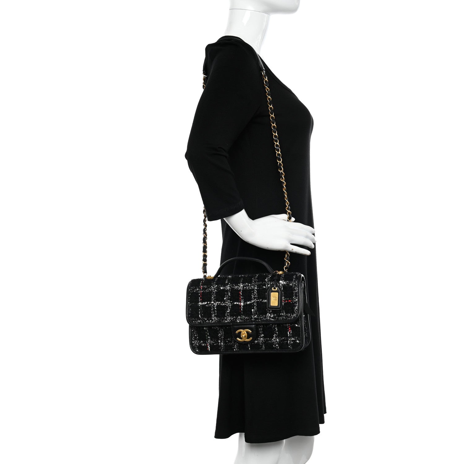 Chanel Tweed School Memory Small Top Handle Flap Black White 2 of 10