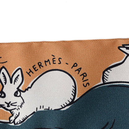 Hermes Silk Mille Et Un Lapins Twilly Beige Dore Abricot White 4 of 4