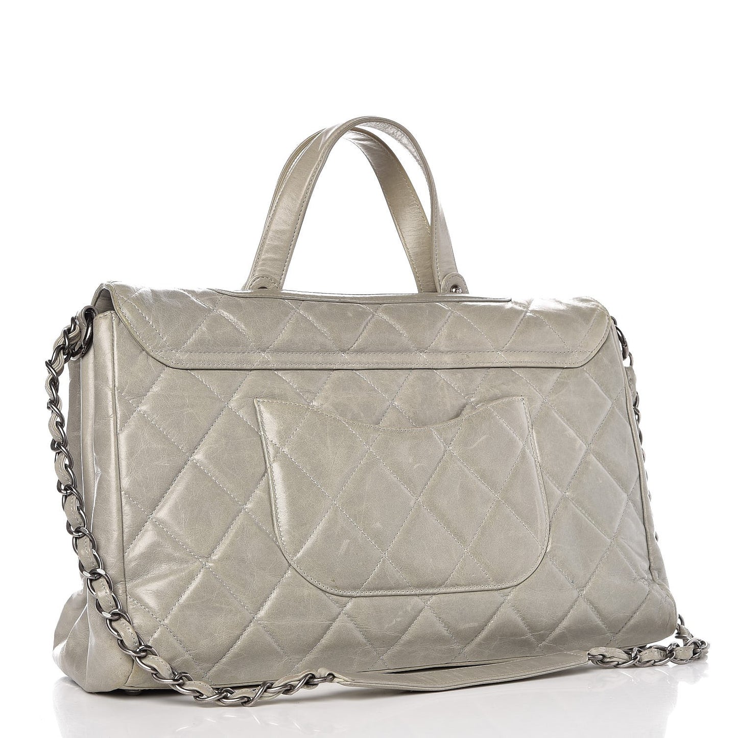 Glazed Calfskin Boy Satchel Flap Light Grey