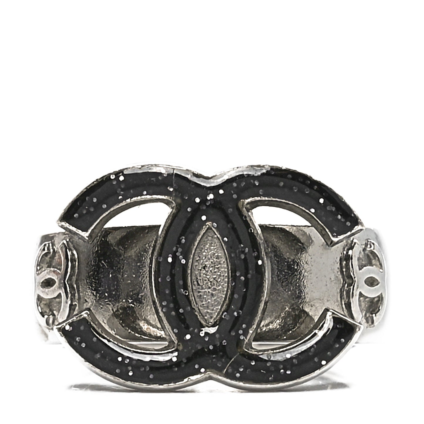 Glitter Enamel CC Ring 52 6 Black Silver