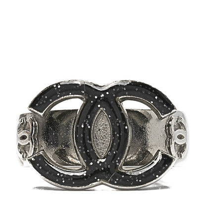 Chanel Glitter Enamel CC Ring 52 6 Black Silver 1 of 4
