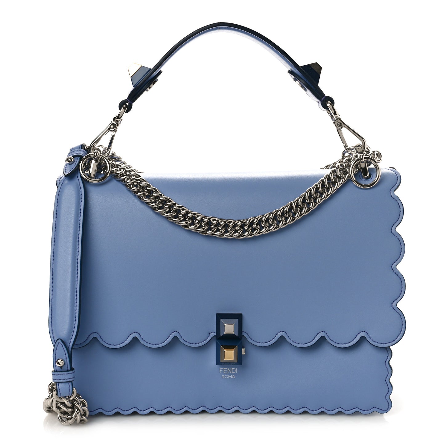 Vitello Liberty Scalloped Studded Kan I Shoulder Bag Azzurro Sky