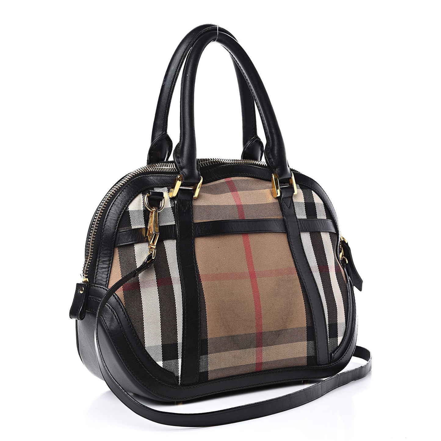 Bridle Calfskin House Check Small Orchard Bowling Bag Black