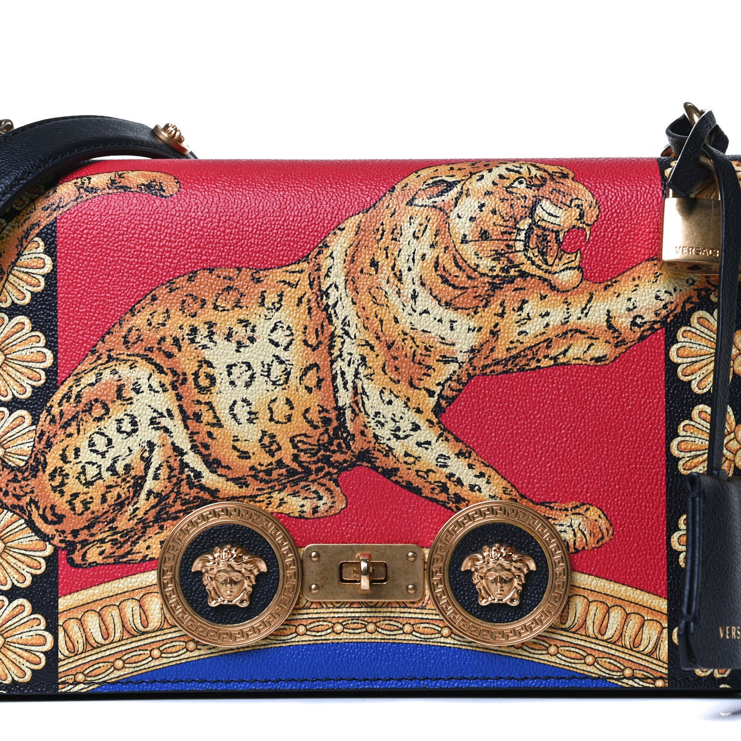Calfskin Leopard Baroque Print Medium Icon Chain Bag Black Multicolor