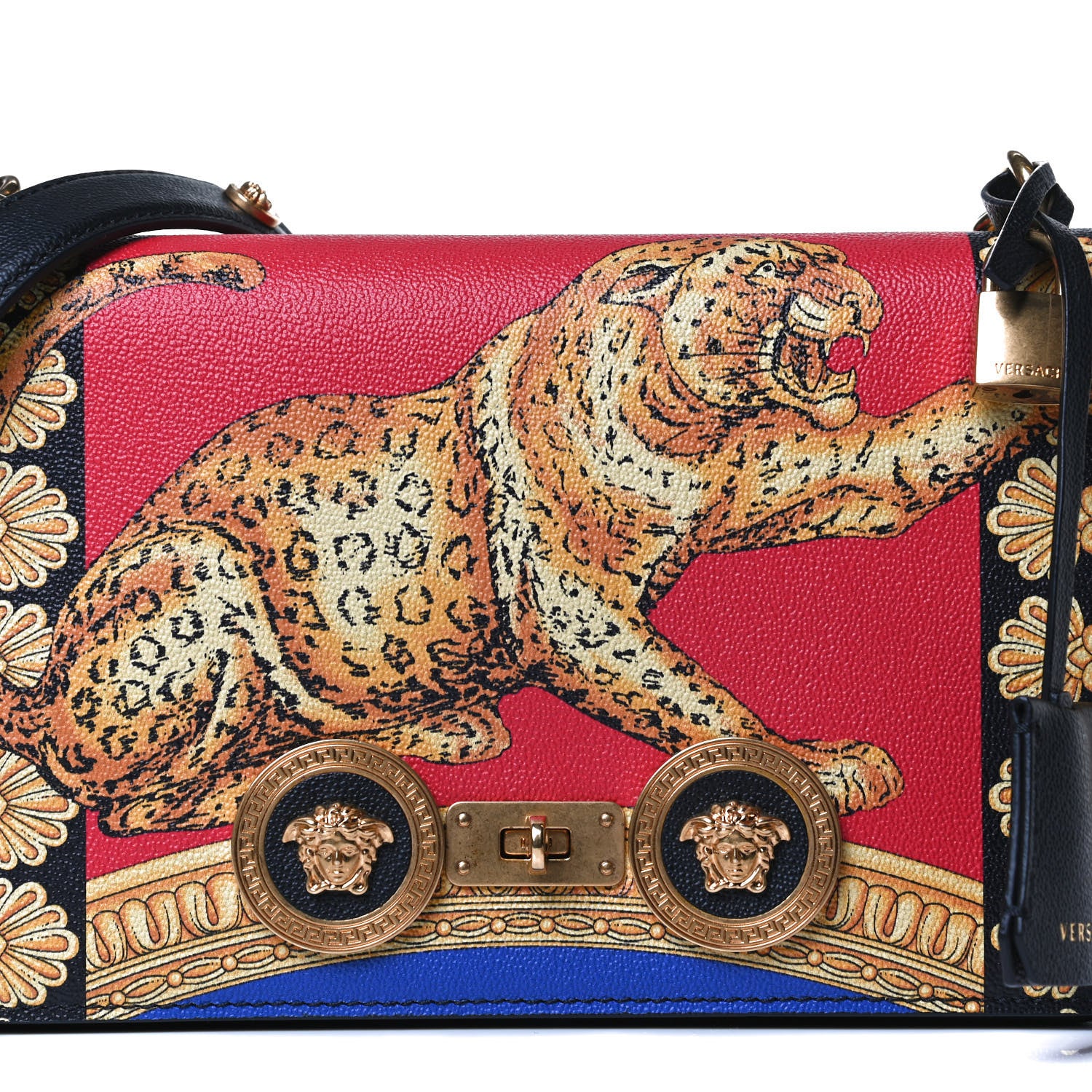 Versace Calfskin Leopard Baroque Print Medium Icon Chain Bag Black Multicolor 8 of 15