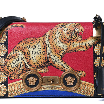 Versace Calfskin Leopard Baroque Print Medium Icon Chain Bag Black Multicolor 8 of 15