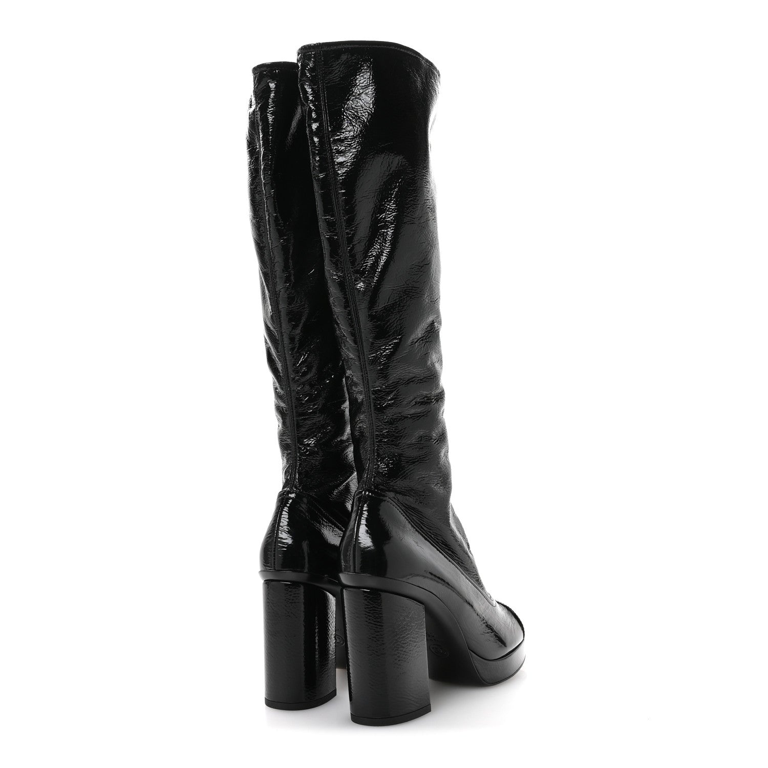 Chanel Crumpled Patent High Boots 38.5 Black 5 of 8
