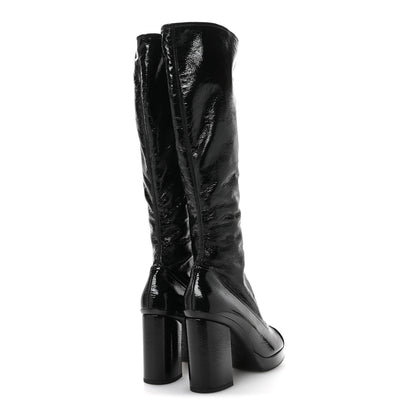 Chanel Crumpled Patent High Boots 38.5 Black 5 of 8