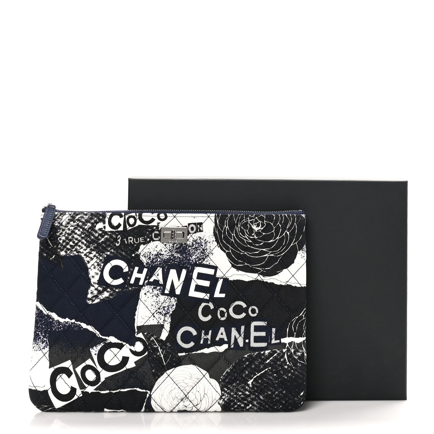Chanel Jersey Quilted Graffiti Large Reissue Cosmetic Case Black White 8 of 8