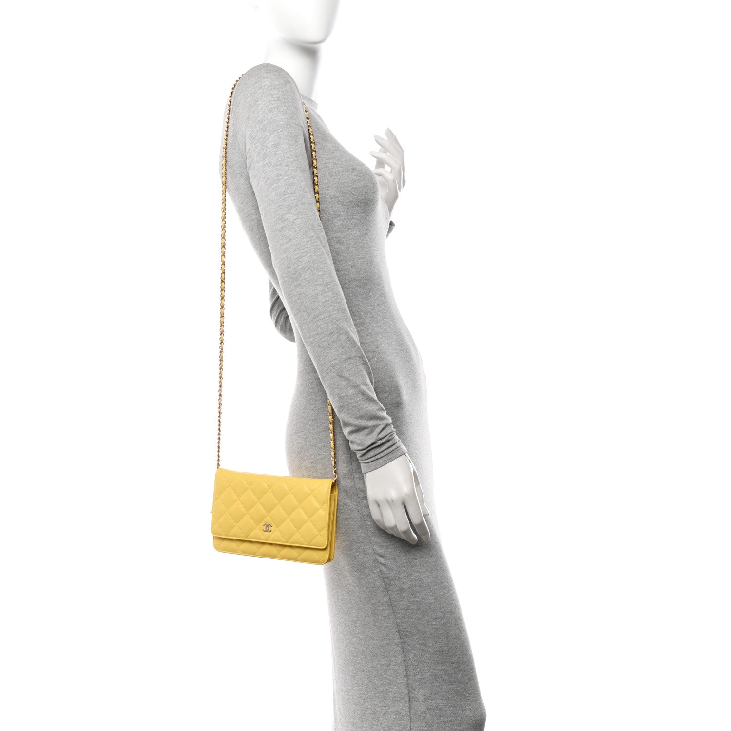 Chanel Lambskin Quilted Wallet on Chain WOC Yellow 2 of 12