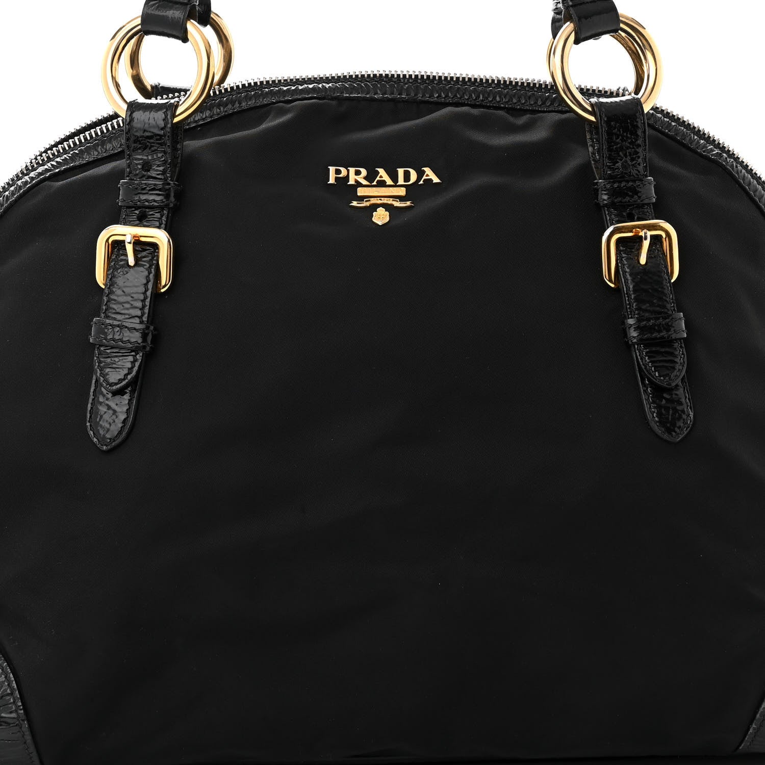 Prada Tessuto Nylon Vernice Dome Satchel Black 8 of 10