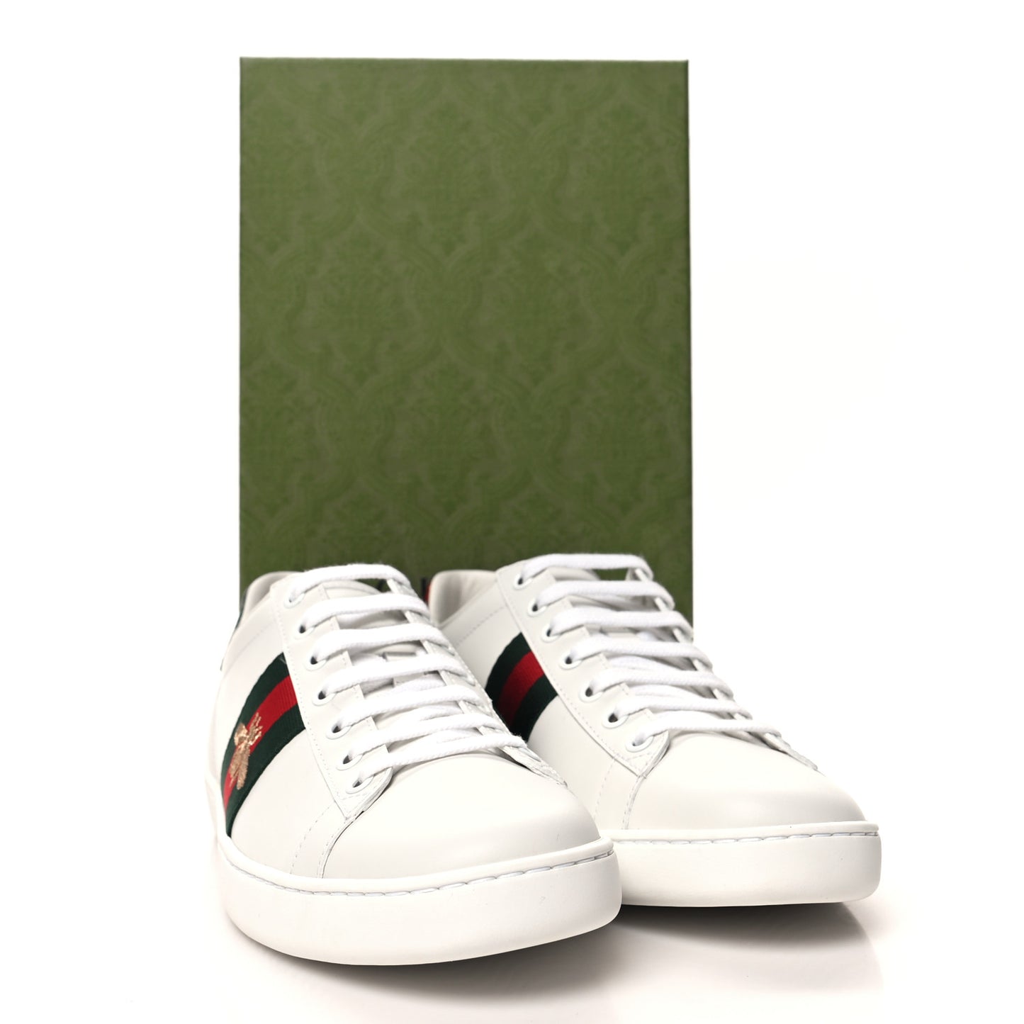 Calfskin Ayers Bee Embroidered Womens Ace Sneakers 39 White Green